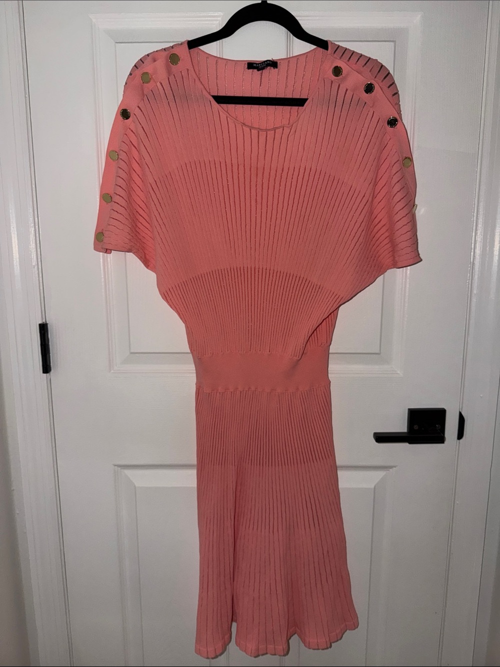 Guess by Marciano Coral Pink Ribbed Midi with Gold Button Accents